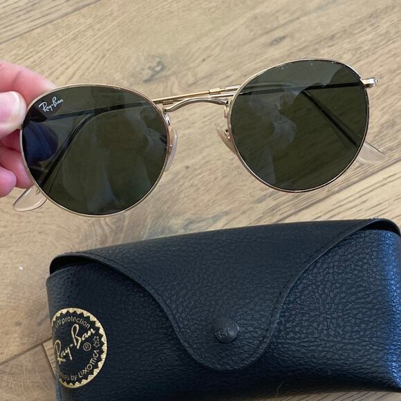 Ray-Ban Round Metal Black / Gold Sunglasses 50021 - Picture 4 of 5